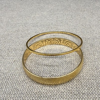 Vintage Bangle Bracelets Lot of 2 Gold Tone Well Made Narrow and Wide