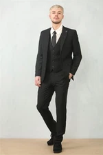 Men's Black 3 Piece Formal Tailor Fit Prom Suit Workwear Business Prom