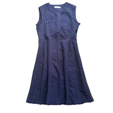 Tory Burch Palais Luxury Merino Wool Sweater Dress Cable Knit Navy Blue Size L