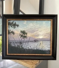 Art Original Framed Painting "Bay Sunset" by Crain 2022 Seascape Southern Coast