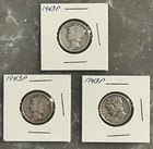 3 1943 P MERCURY DIMES, CIRCULATED, UNGRADED