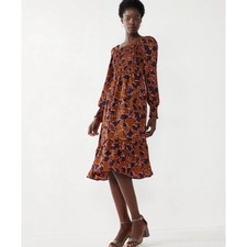 Nine West Square Neck Smocked Brown Leopard Print Midi Dress Size XL