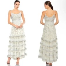 MAC DUGGAL 10883 DRESS Size 14 Champagne Sequin Tiered $598 NEW NWT