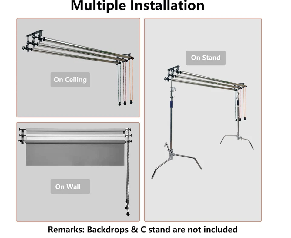 Photography 3 Rollers Wall/Celing/Light Stand Mounted Manual Photo Studio Backgr - Image 4 of 4