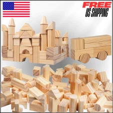 Wooden Building Blocks Toys Set, Real Wood Different Shapes Build Stack & Create