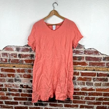 Vintage Match Point Dress Size Large Coral Pink Linen Short Sleeve Midi Ruffle