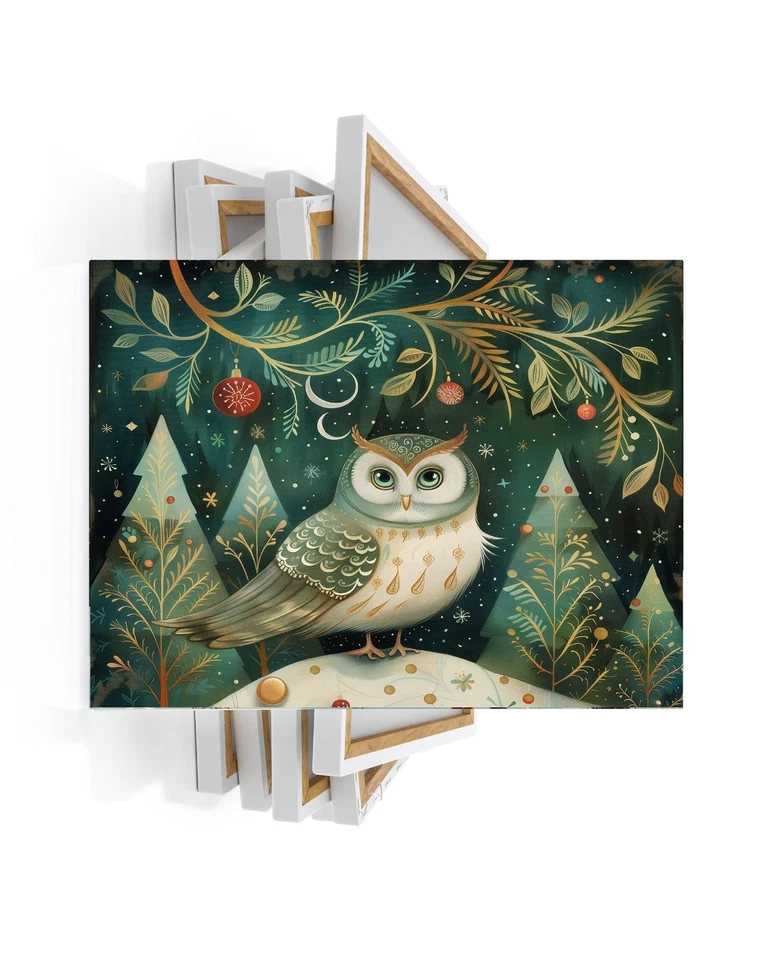 20x16 Green Christmas Owl Canvas Wall Art Canvas Print - Image 3 of 4