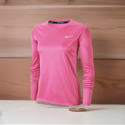 Nike Damen Dri-Fit Laufshirt Langarm Miler Fitness Pink. AJ8128-684