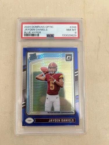 2024 Panini Optic - Rated Rookie Jayden Daniels #248 Blue Hyper Prizm PSA 8