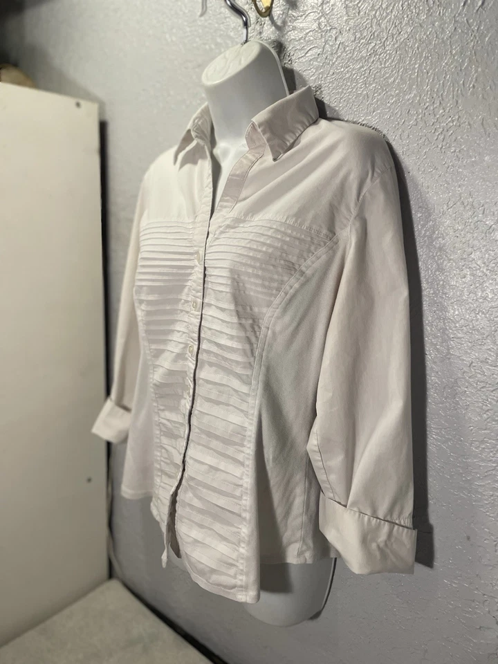 Larry Levine 签名衬衫白色纽扣细条纹打褶 L 码 — 第 4/4 张图片