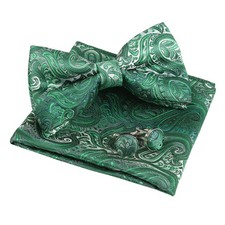 Mens Paisley Bow Tie Pocket Square Cufflinks Set Formal Wedding Accessories