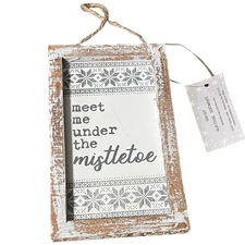 Hobby Lobby Wooden Christmas Ornament Meet Me Under the Mistletoe Rustic Neutral
