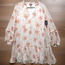 Vince Camuto Floral Dress Womens Sz S White Pink Ruffled Balloon Sleeve NWT
