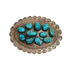 Vintage Din  Navajo Turquoise Sterling Silver Belt Buckle