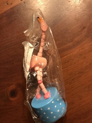 WOODEN PINK FLAMINGO COLLAPSIBLE PUSH BUTTON THUMB PUPPET JACK RABBIT CREATIONS