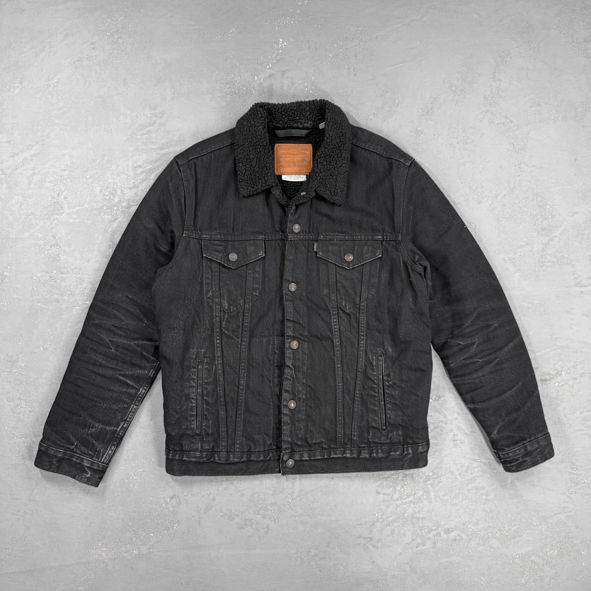 Levi's Premium Black Denim w/ Black Sherpa Lined Jacket Men's Large