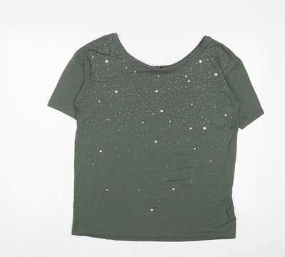 NEXT Damen grün Viskose Basic T-Shirt Größe 10 Rundhalsausschnitt - Nieten