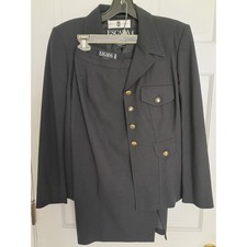 Escada Margaretha Ley Vintage Wool Skirt Suit Navy BlueMilitary Blazer Set 38 40