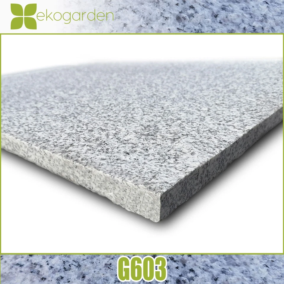 Terrassenplatte Fliese Granit Platte Naturstein hellgrau geflammt 60x60x2cm - Bild 4 von 4