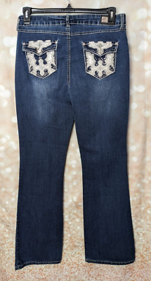 One 5 One Women's Embellished Blue Denim Dark Wash Boot Cut Jeans