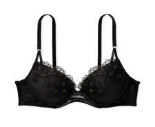 34A Victoria Secret Very Sexy Rose Embroidery w/Leather Detail Push Up Bra NEW