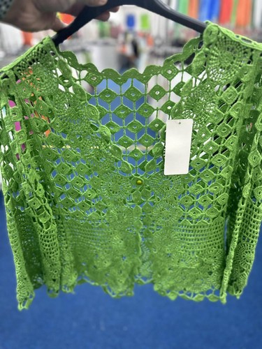 LADIES NEW ITALIAN LAGENLOOK CROCHET LACE SHORT CARDIGAN SHRUG 12 14 16 18 20 - Picture 38 of 38