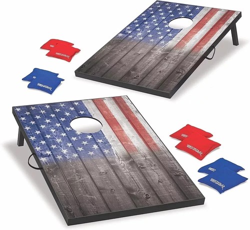 Wild Sports Outdoor Cornhole Game Set 2' x 3' American USA Flag 8 Bean Bags