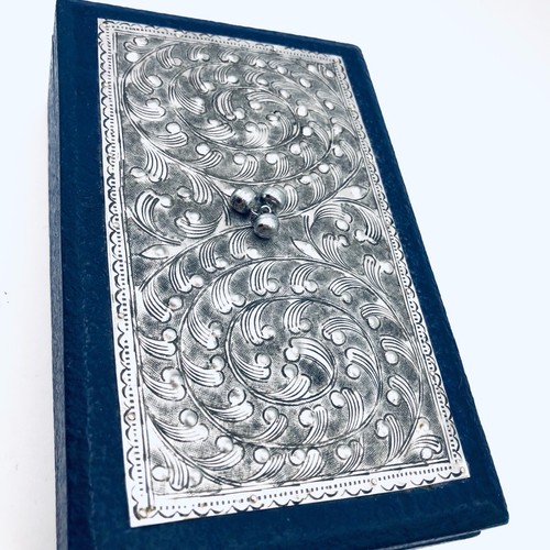 Blue Wooden Box. Medium size textured Surfaces. Silver Decorative top - Picture 2 of 4