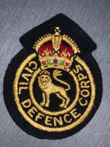 *GENUINE* CIVIL DEFENCE CORPS CLOTH BADGE/PATCH -NEW- KINGS CROWN WW2