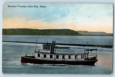 1920 Steamer Verana Passenger Ferry View Lake City Minnesota MN Vintage Postcard