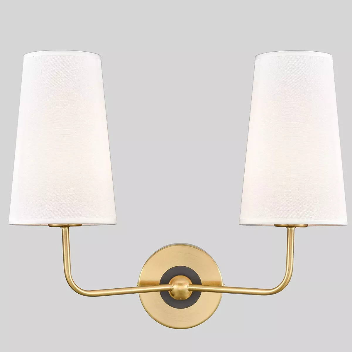 Vintage Gold Wall Sconce with Fabric Shade Double Sconce Lamps for