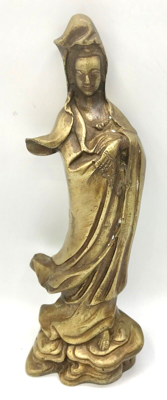 9” Bronze Standing Kwanyin Guan Yin Kuan Yin Goddess Statue w/ Flowing