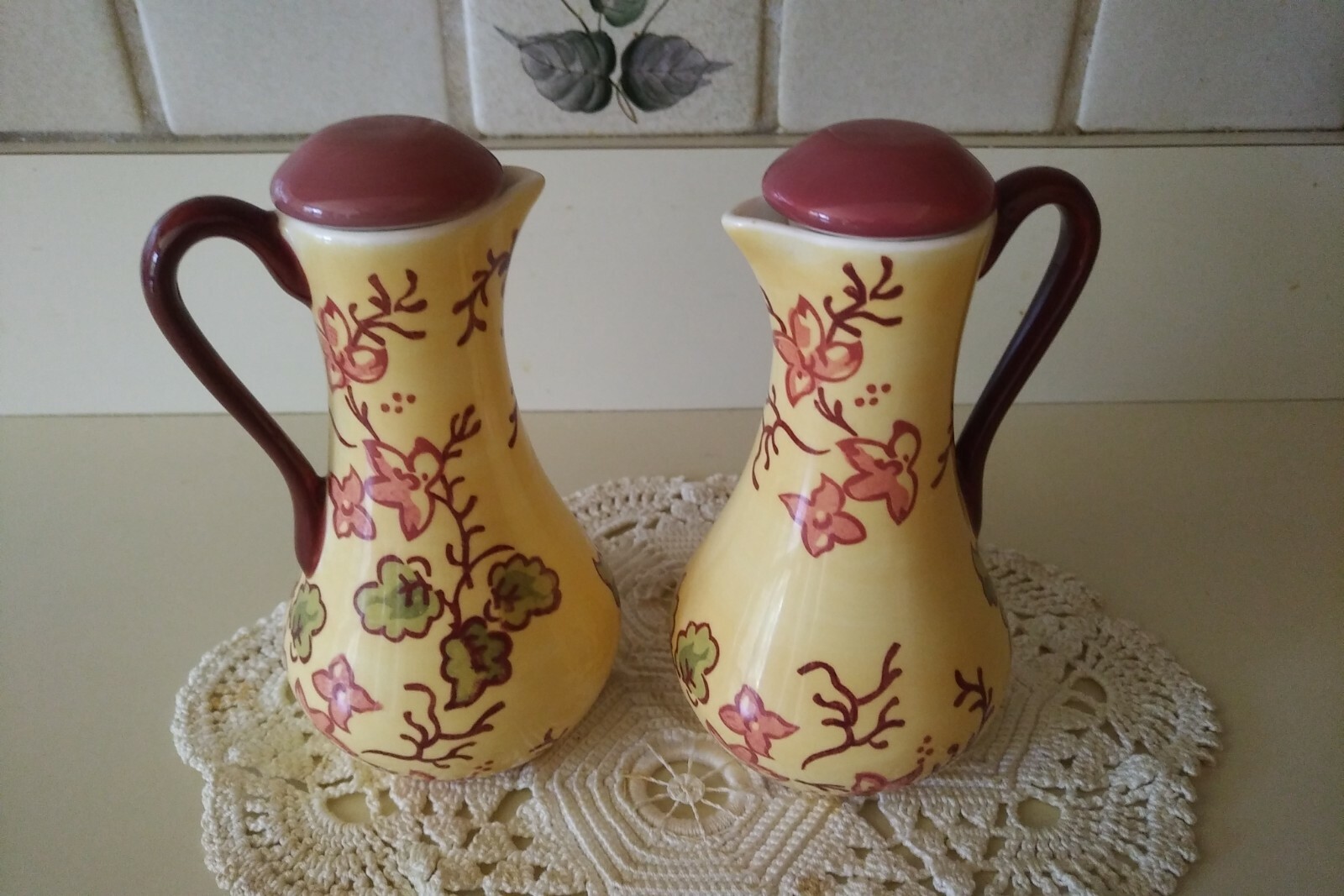 Vintage ROYAL DOULTON England Blossom Cruets Set Vinegar Oil Dispenser Syrup