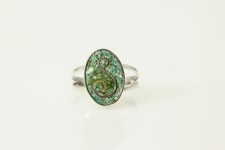 Vintage Mexico 925 Sterling Silver "S" Oval Green Stone Size 6 Ring 2g RIN9068 
