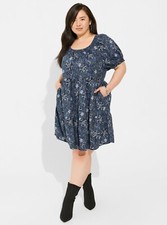 Torrid Mini Dress Chambray Smocked Blue NWT 1X