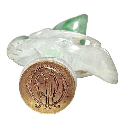 Vintage 18K Yellow Gold Wax Seal with Hand Carved Jade Bird Handle - Picture 7 of 9