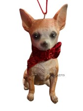 Tan Chihuahua Dog Christmas Tree Ornament With Red Glitter Bow New Dog Cute