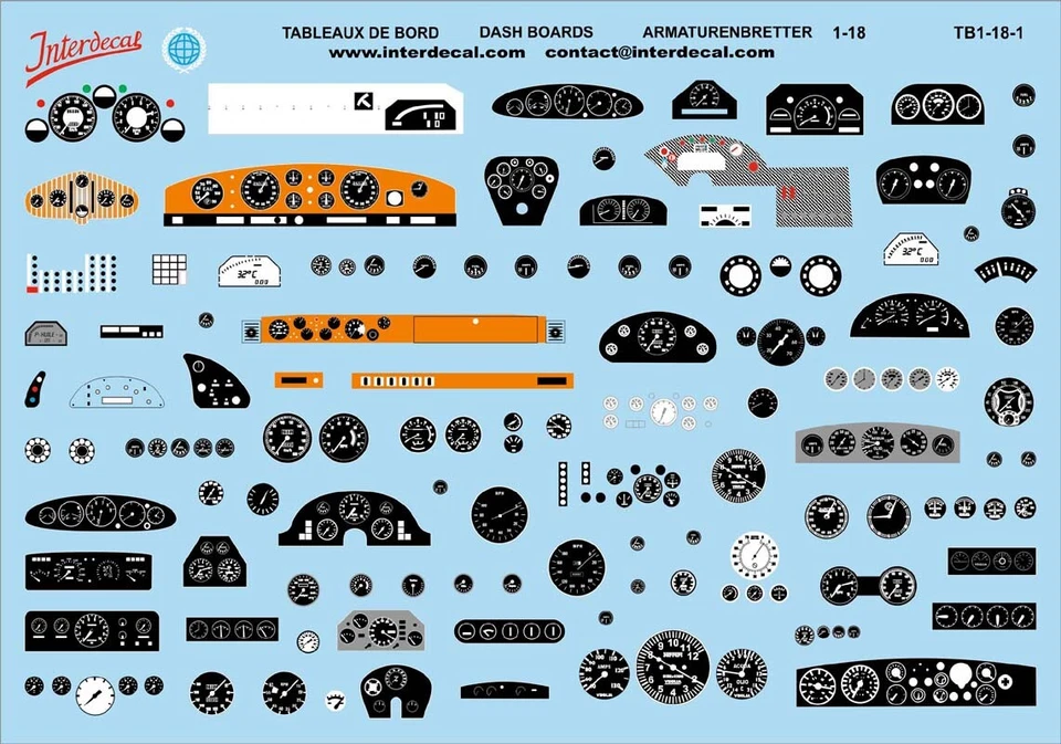 Armaturenbretter 01 1/18 Naßschiebebild Decal 190x120mm INTERDECAL