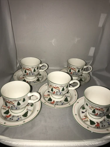 5 Sango Silent Night Dinner Cups & Saucers