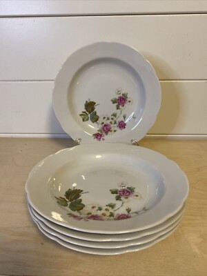 5 KAHLA GERMANY RIM SOUP BOWLS with beautiful Flowers And Scalloped Trim/edge EC