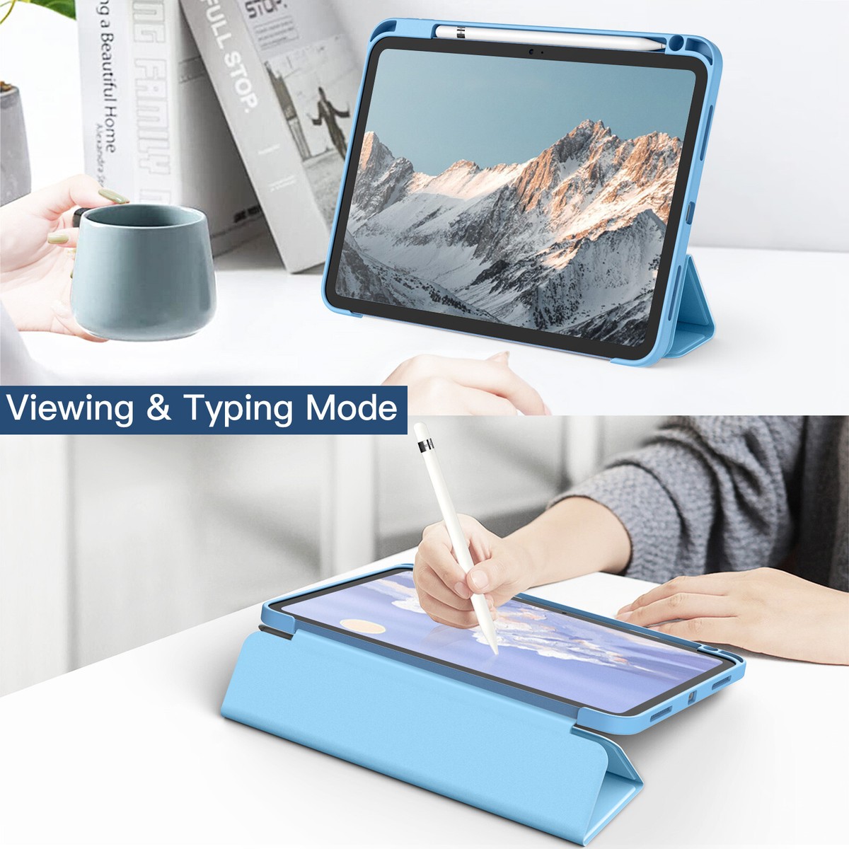 JETech Case voor iPad (A16) 11e/10e Generatie (2025/2022) met Pencil Houder, Clear Transparant Achterkant Slank Standaard Schokbestendig Tablet Hoes Cover (Wit