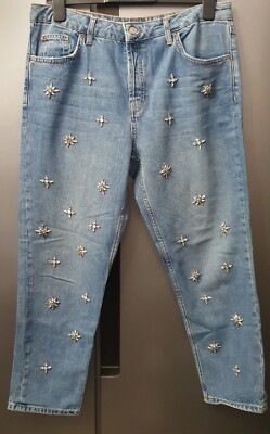Topshop Flower Embellished Cropped Jeans W30 L30 Haiden High Waist
