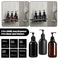 3Pcs 16oz Soap Dispenser Bathroom Shampoo Empty Lotion Pump Bottle with 6 Labels