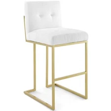 Modway Privy 30" Stainless Steel Polyester Fabric Bar Stool in Gold/White