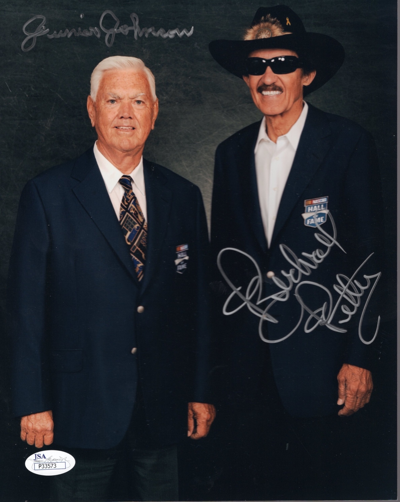 RICHARD PETTY+JUNIOR JOHNSON HAND SIGNED 8x10 COLOR PHOTO NASCAR LEGENDS JSA 