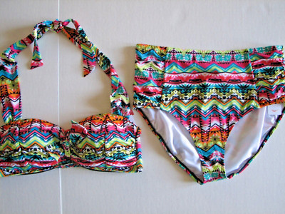 Jantzen Two Piece TULUM High Waist Bikini Swimsuit Bathing Suit Flex Cup 12