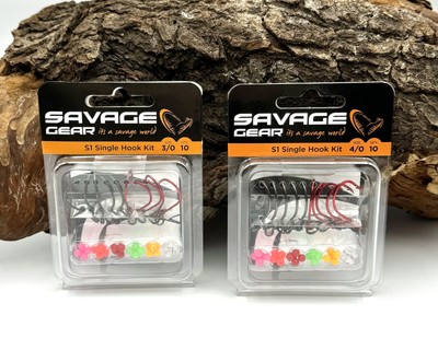 Savage Gear S1 Single Hook Kit 3/0 4/0 Einzelhaken für Seeker Sprengringe Perlen