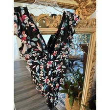 ModCloth One Piece Kelsie Floral with Fluter Sleeve Swimsuit Sz S