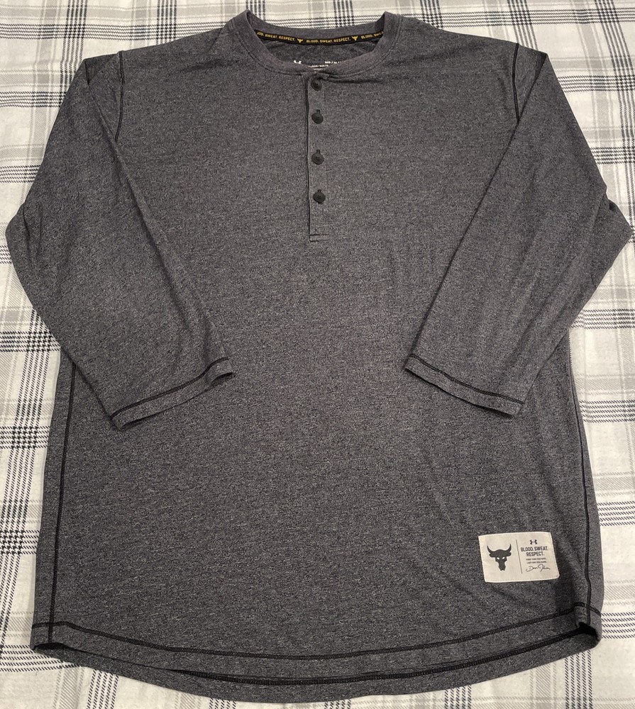 Under Armour Men's Medium Project Rock Gray Henley 3/4 Sleeve Shirt