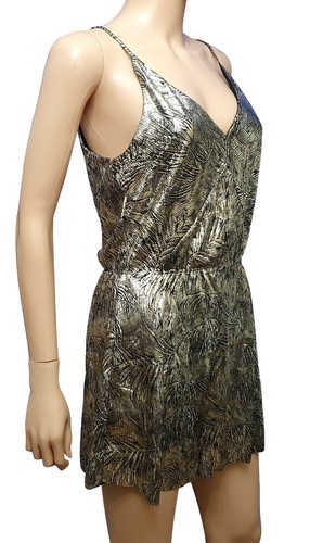 Precioso traje de juego TOPSHOP para mujer con estampado de hojas doradas metálicas con tiras y cuello en V precio de venta sugerido por el fabricante 36 GBP - Imagen 2 de 5
